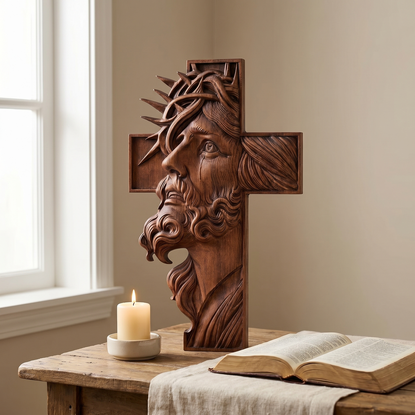 Jesus Face Wooden Cross