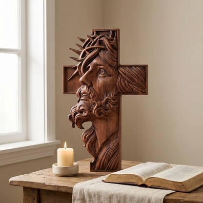Jesus Face Wooden Cross