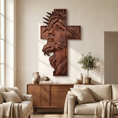 Jesus Face Wooden Cross