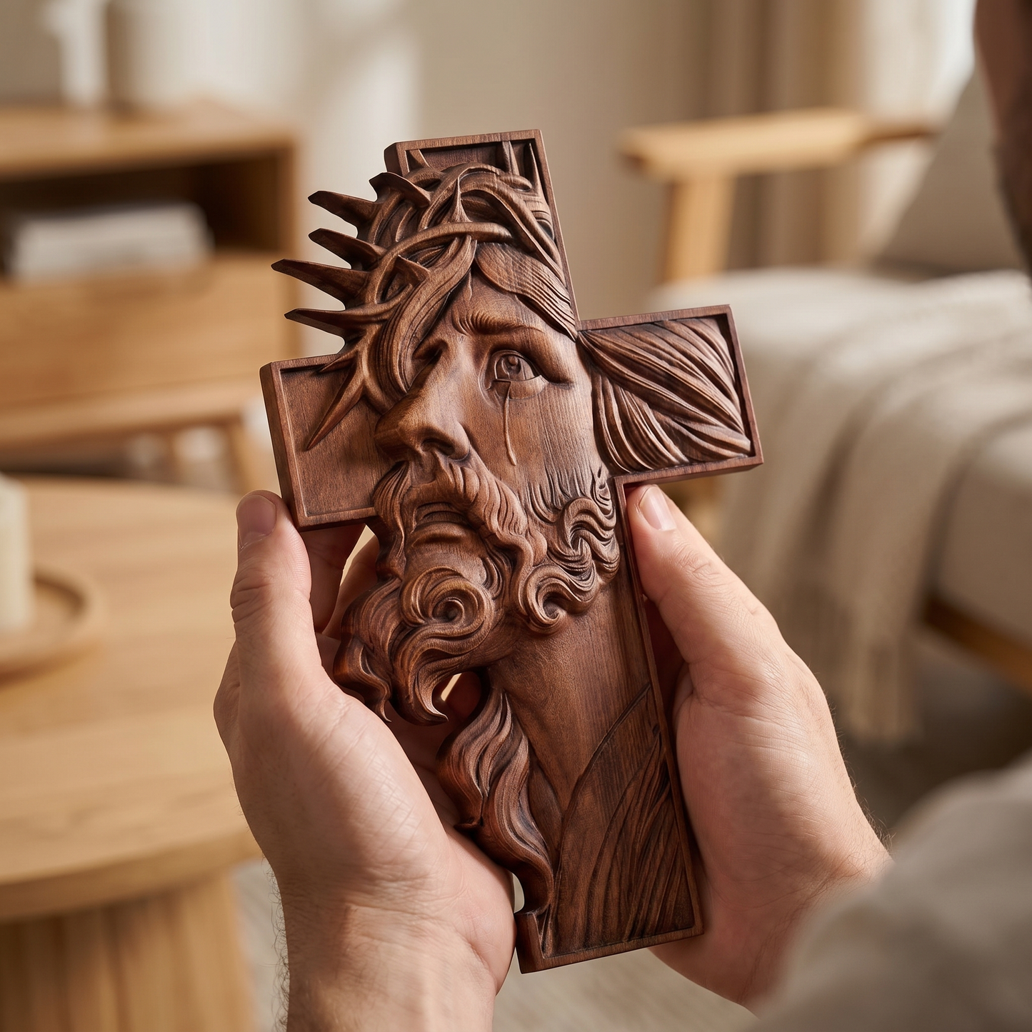 Jesus Face Wooden Cross