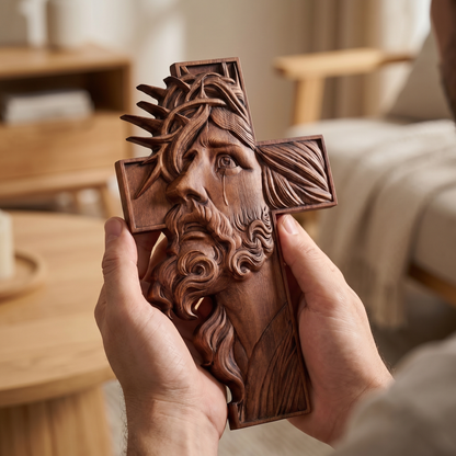 Jesus Face Wooden Cross