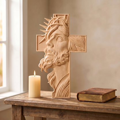Jesus Face Wooden Cross