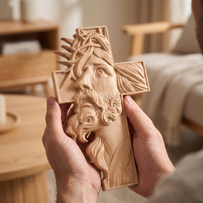 Jesus Face Wooden Cross