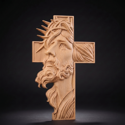 Jesus Face Wooden Cross