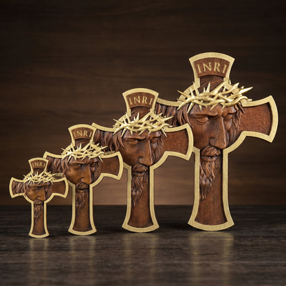 Jesus Face Wooden Cross