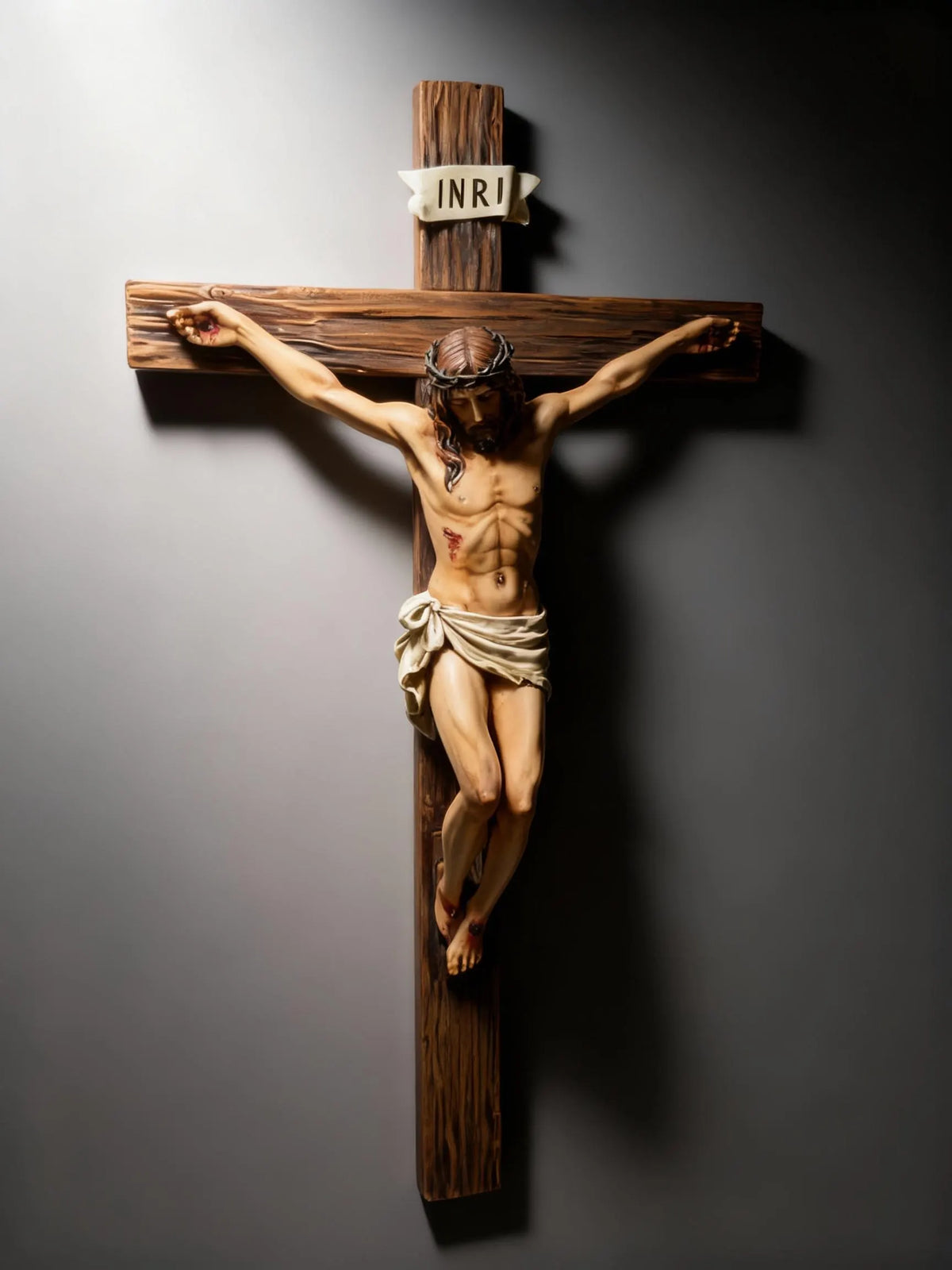 Handcrafted Jesus Crucifix Statue – Wood Resin Cross – Christian Religious Home Decor Gift