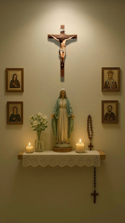 Handcrafted Jesus Crucifix Statue – Wood Resin Cross – Christian Religious Home Decor Gift