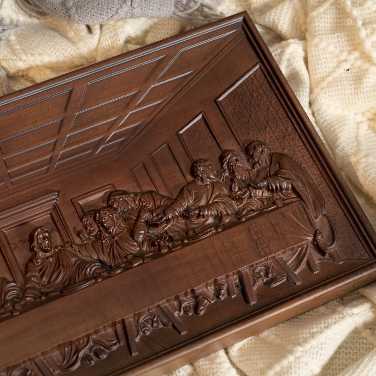 Last Supper carved wood relief detail