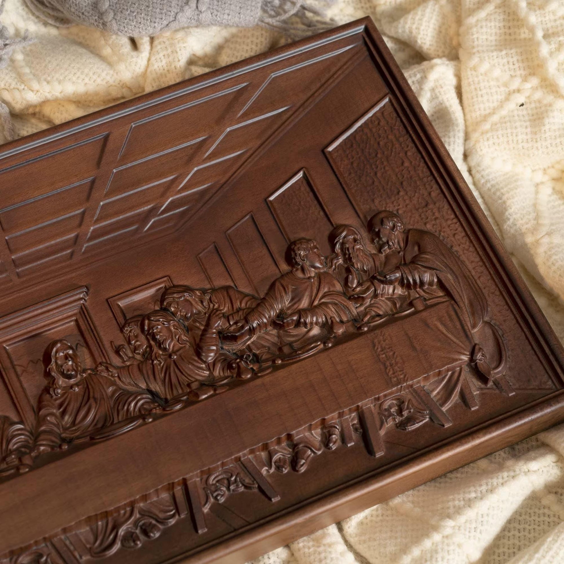 Last Supper carved wood relief detail