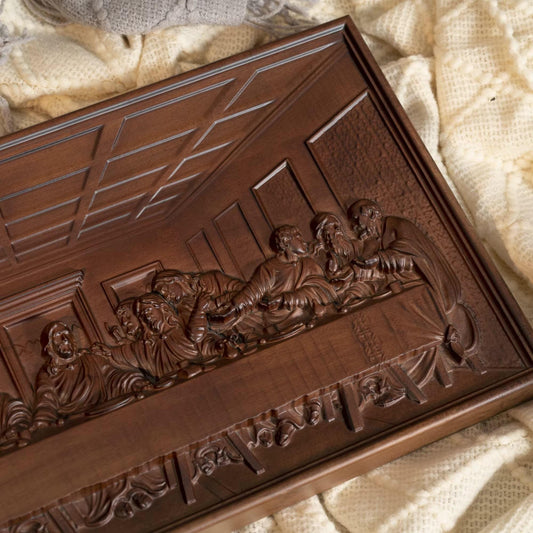 Last Supper carved wood relief detail
